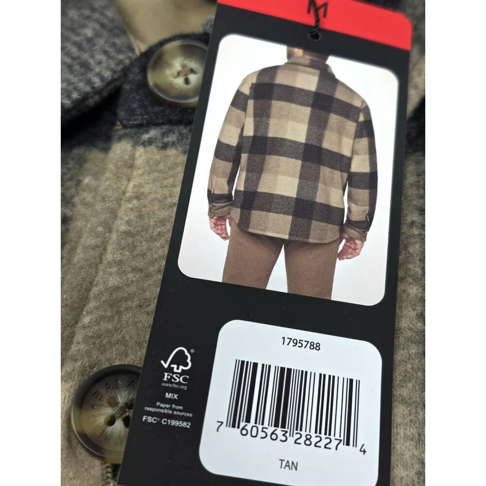 Banana Republic Heavyweight Shacket Tan Brown Plaid Button Shirt Jacket Men's M